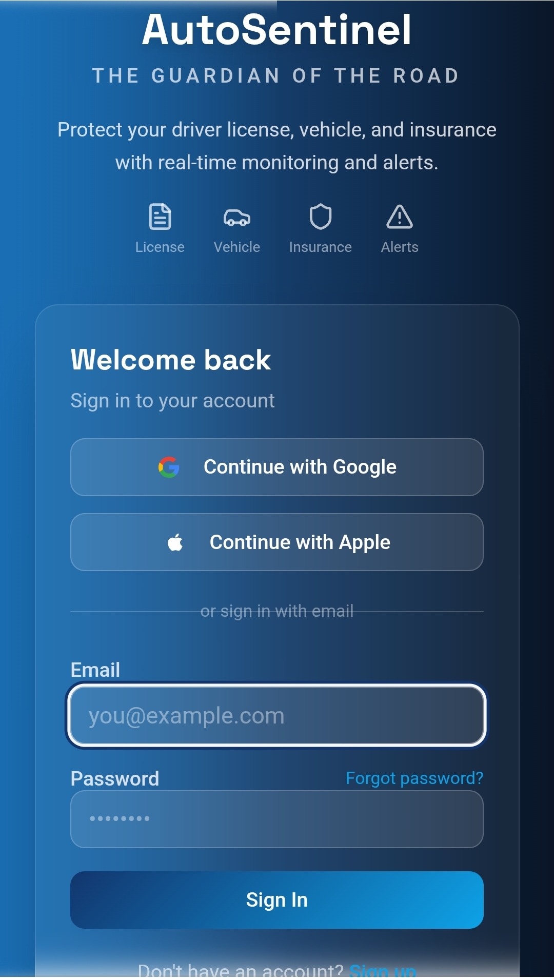Sign in — Welcome back