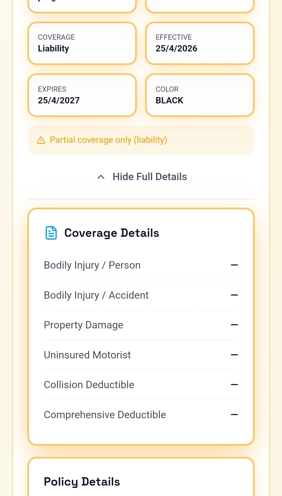 Insurance — Coverage details