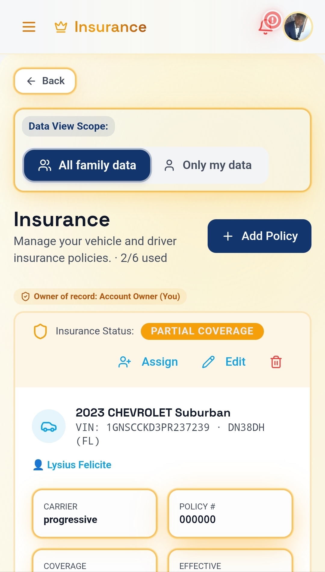 Insurance — Policies