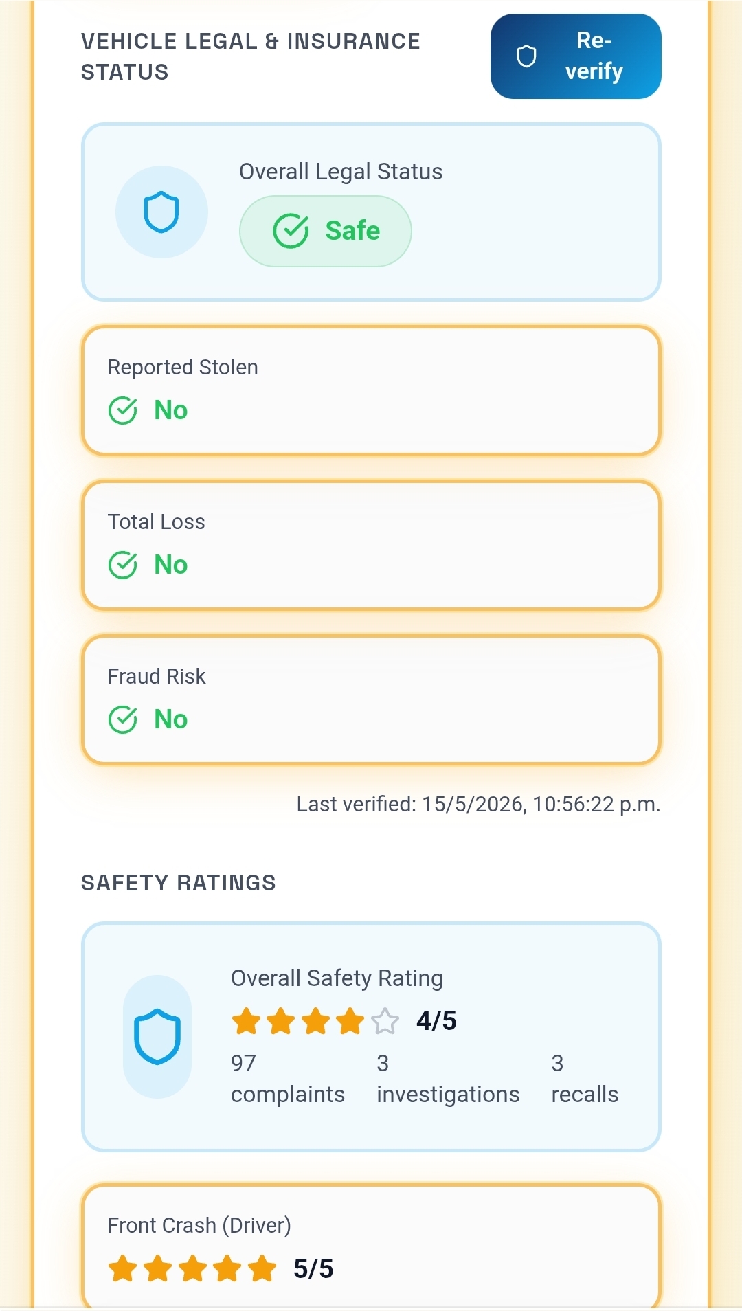 Vehicle Legal & Insurance Status