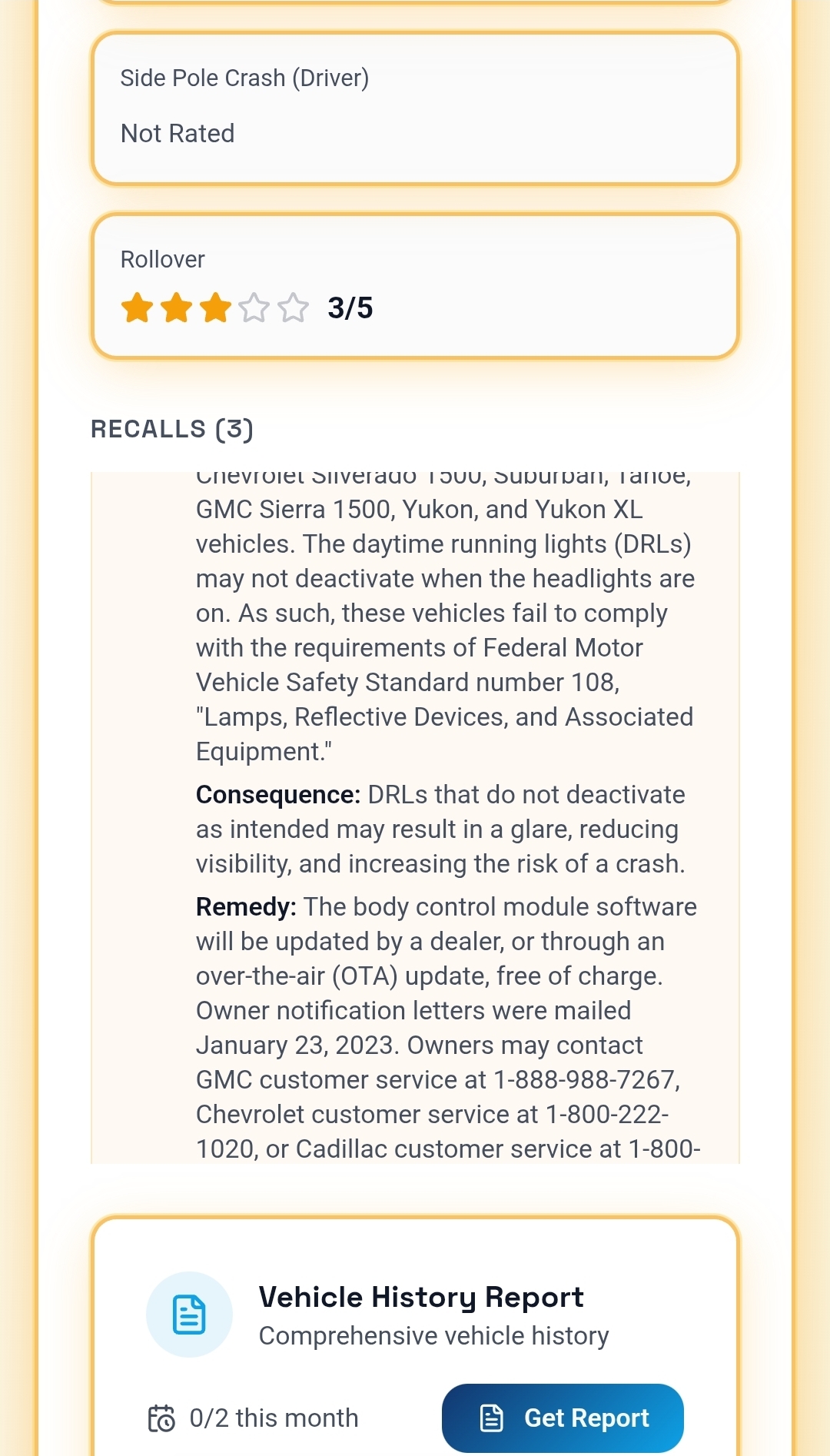 Vehicle History & Recalls